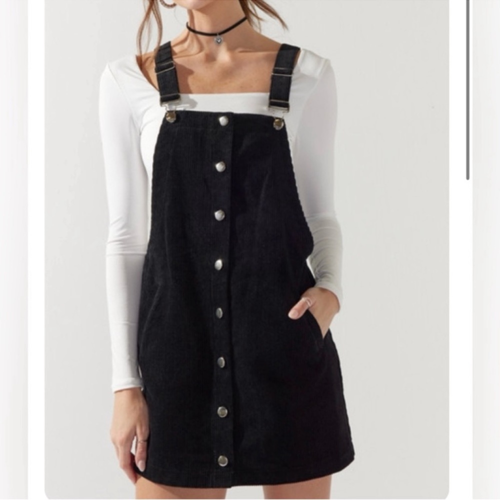 Francesca's Collections Black Mini Pinafore Dress